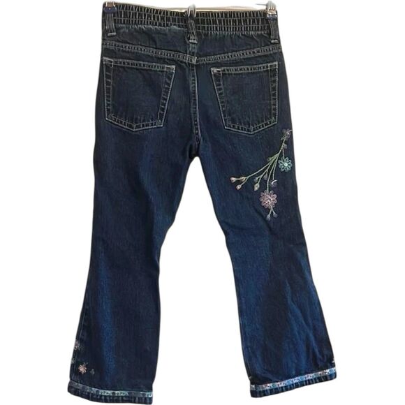 Vintage Y2K GAP Kids Embroidered Flare Jeans Sz 5 Floral Boho Festival - Picture 2 of 11